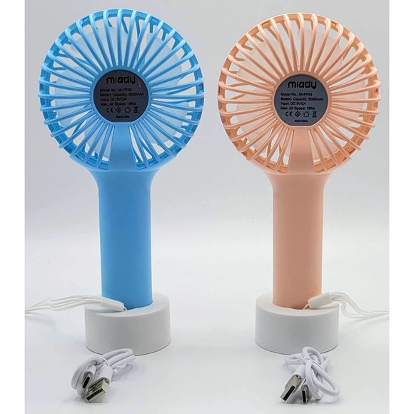 Portable Handheld Fan 3 Speed Mini USB - 7-20 Hours Runtime - Cream Blue + Pink - Picture 2 of 12